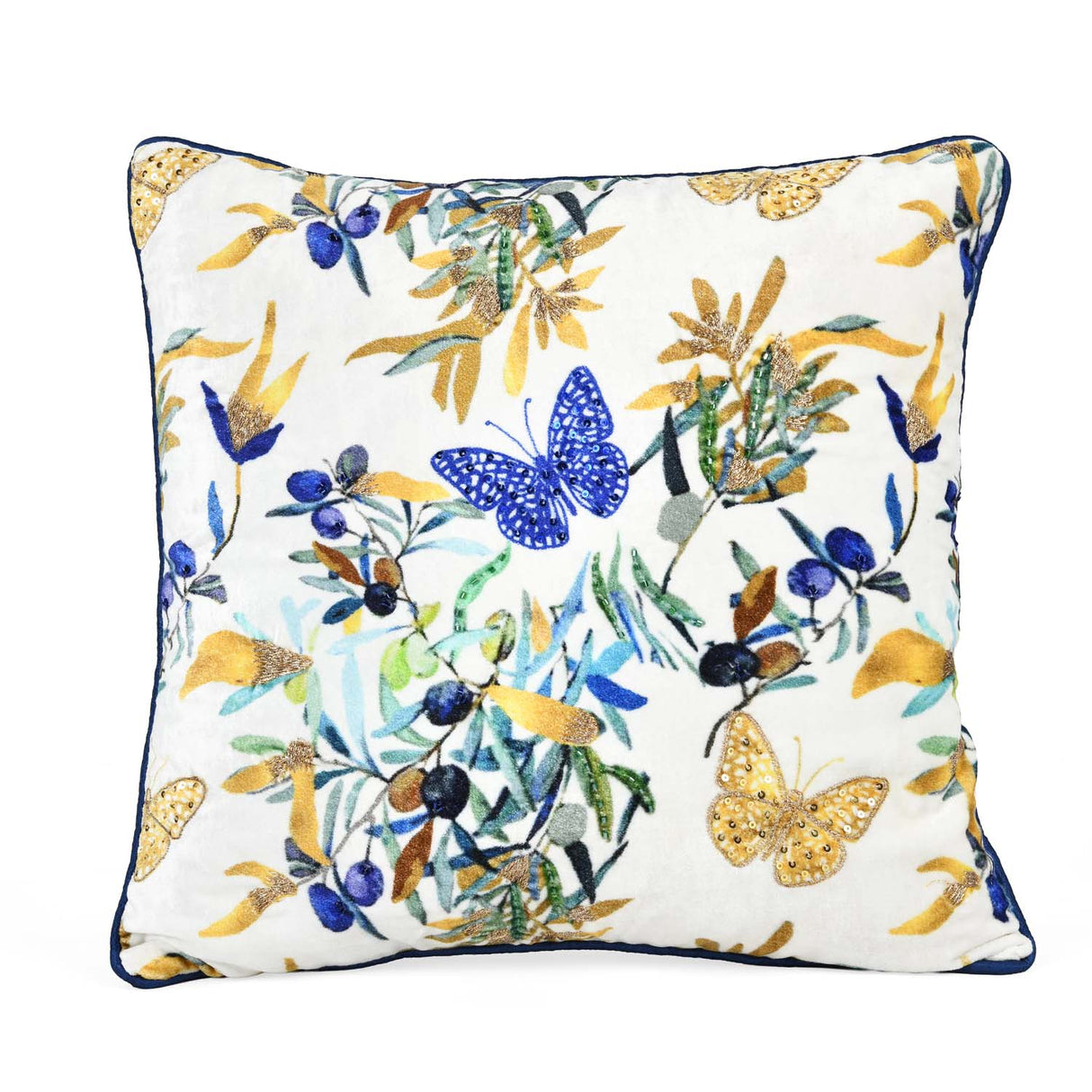 Tropical Butterfly Cotton & Viscose 16" x 16" Cushion Cover- Multicolor
