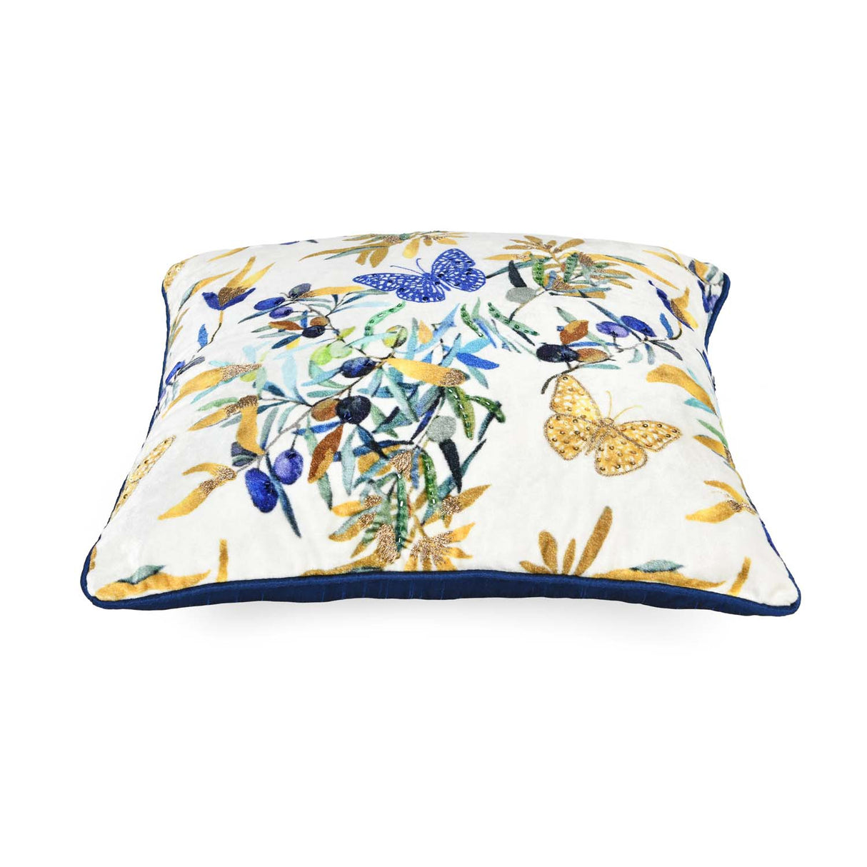 Tropical Butterfly Cotton & Viscose 16" x 16" Cushion Cover- Multicolor