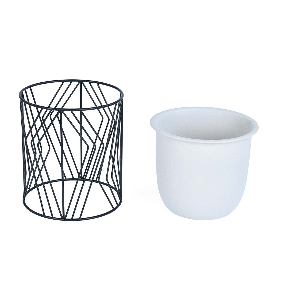 Decorative Planter On Zigzag Stand- Medium, Ivory & Black