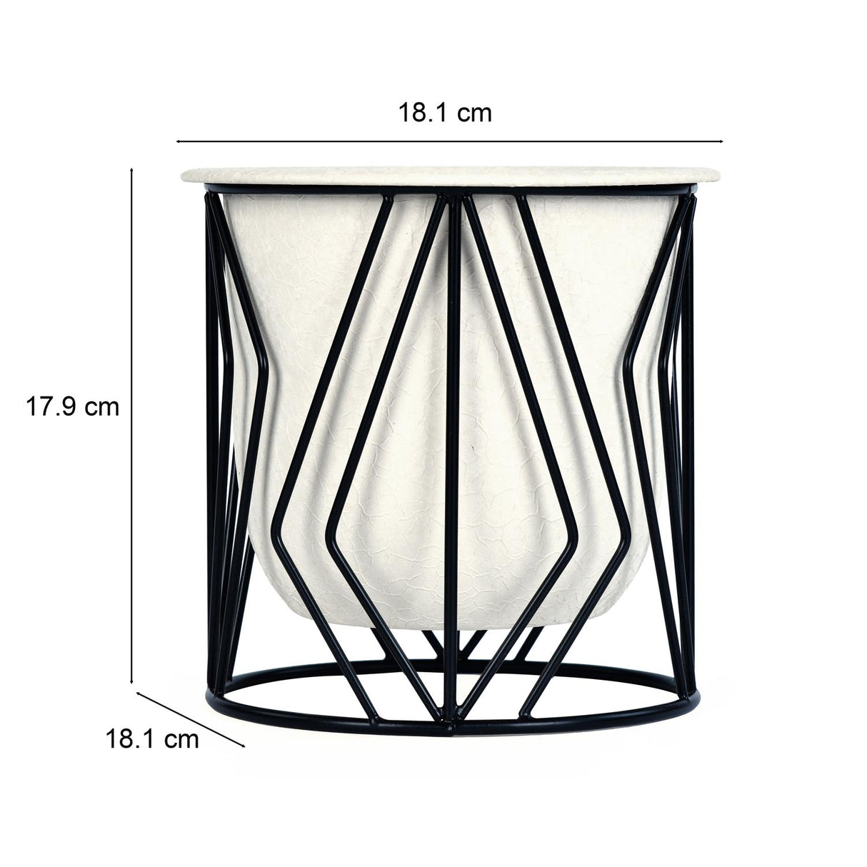 Decorative Planter On Zigzag Stand- Small, Ivory & Black