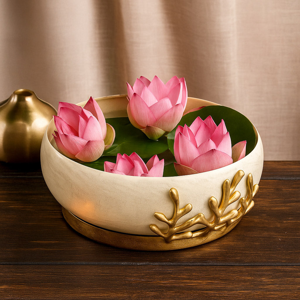 Decorative Urli with Golden Branch- Gold