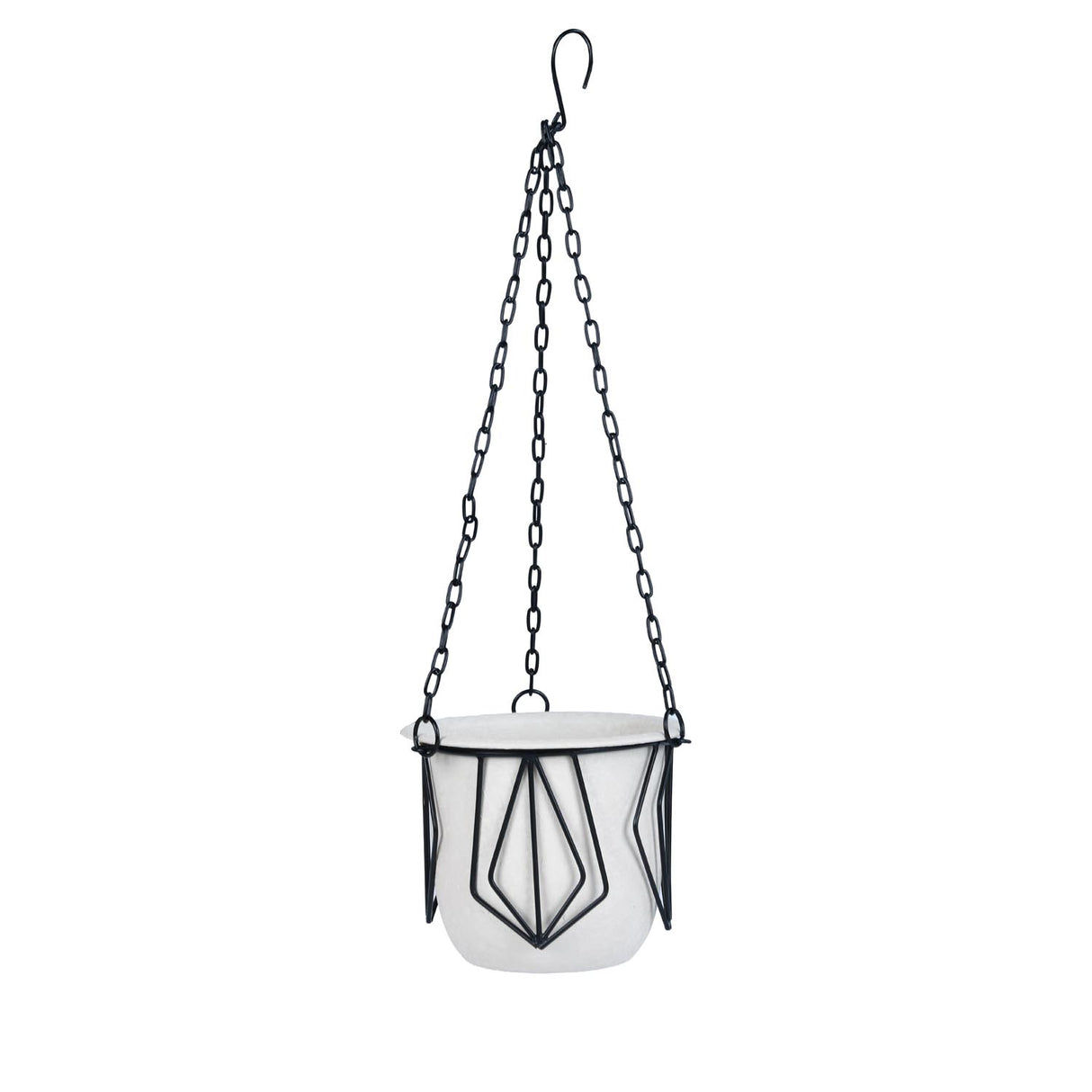 Metal Hanging Planter- Ivory & Black