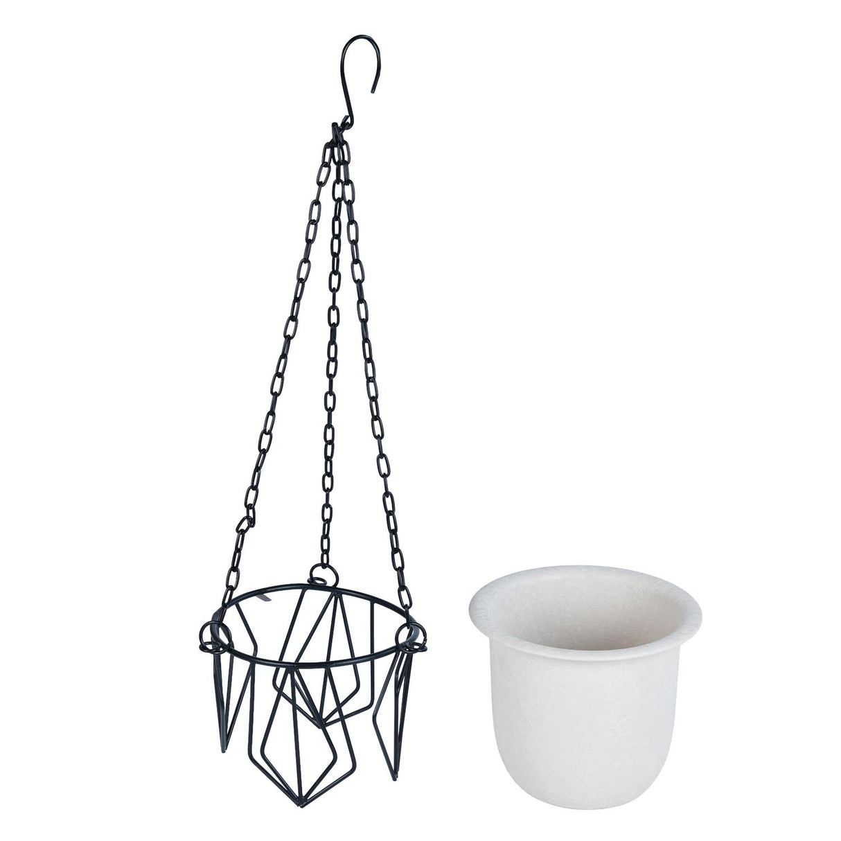 Metal Hanging Planter- Ivory & Black