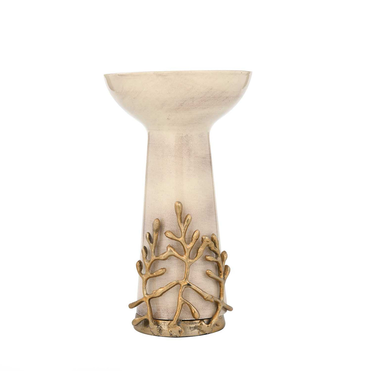Decorative Candle Holder with Golden Branch Small - Beige and Gold