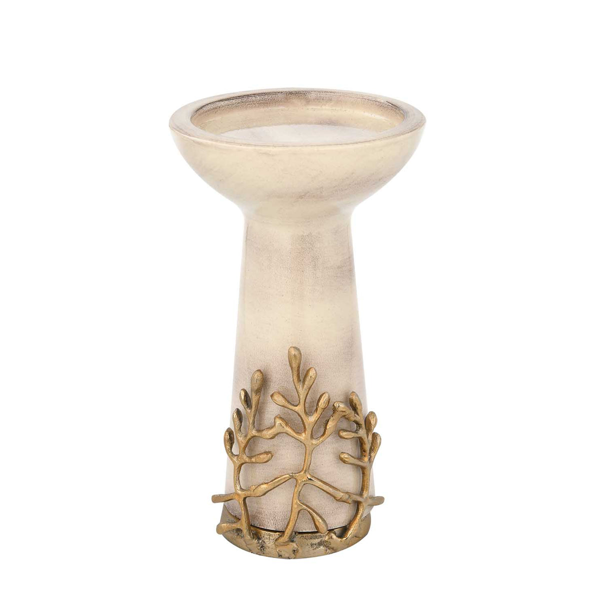 Decorative Candle Holder with Golden Branch Small - Beige and Gold