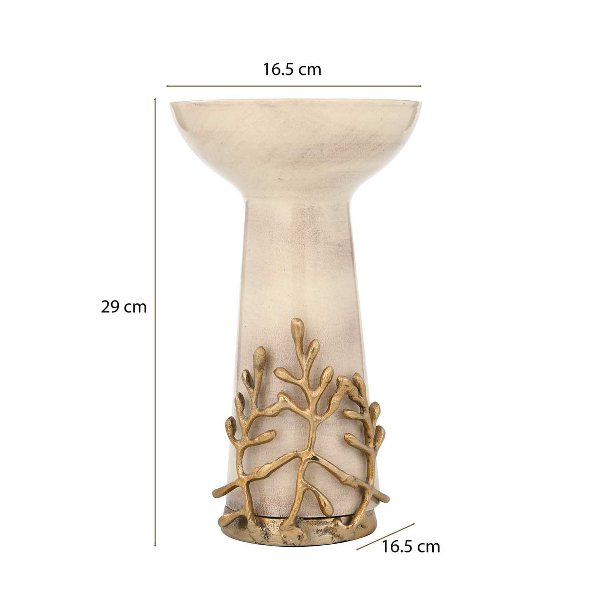 Decorative Candle Holder with Golden Branch Small - Beige and Gold