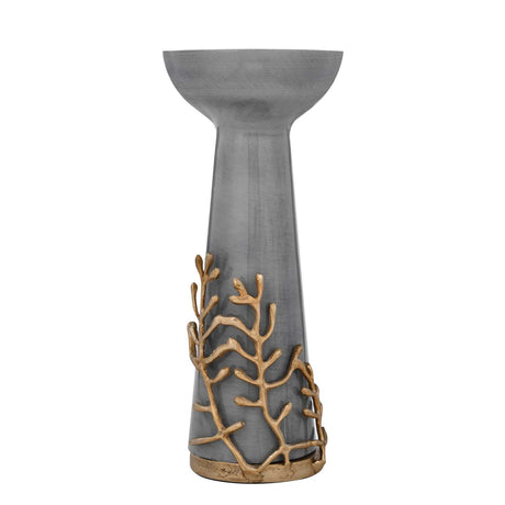 Decorative Candle Holder with Golden Branch Large- Grey and Gold