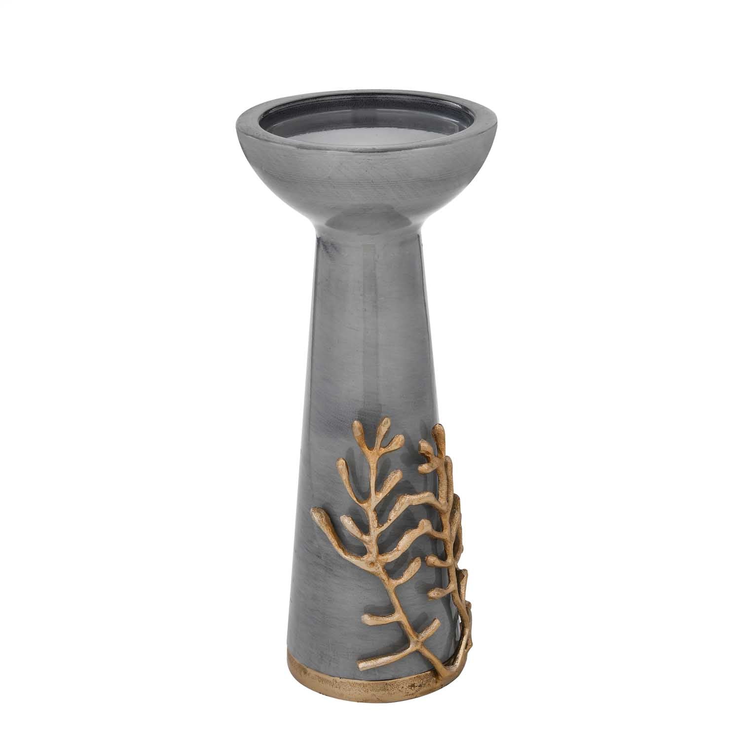Decorative Candle Holder with Golden Branch Large- Grey and Gold