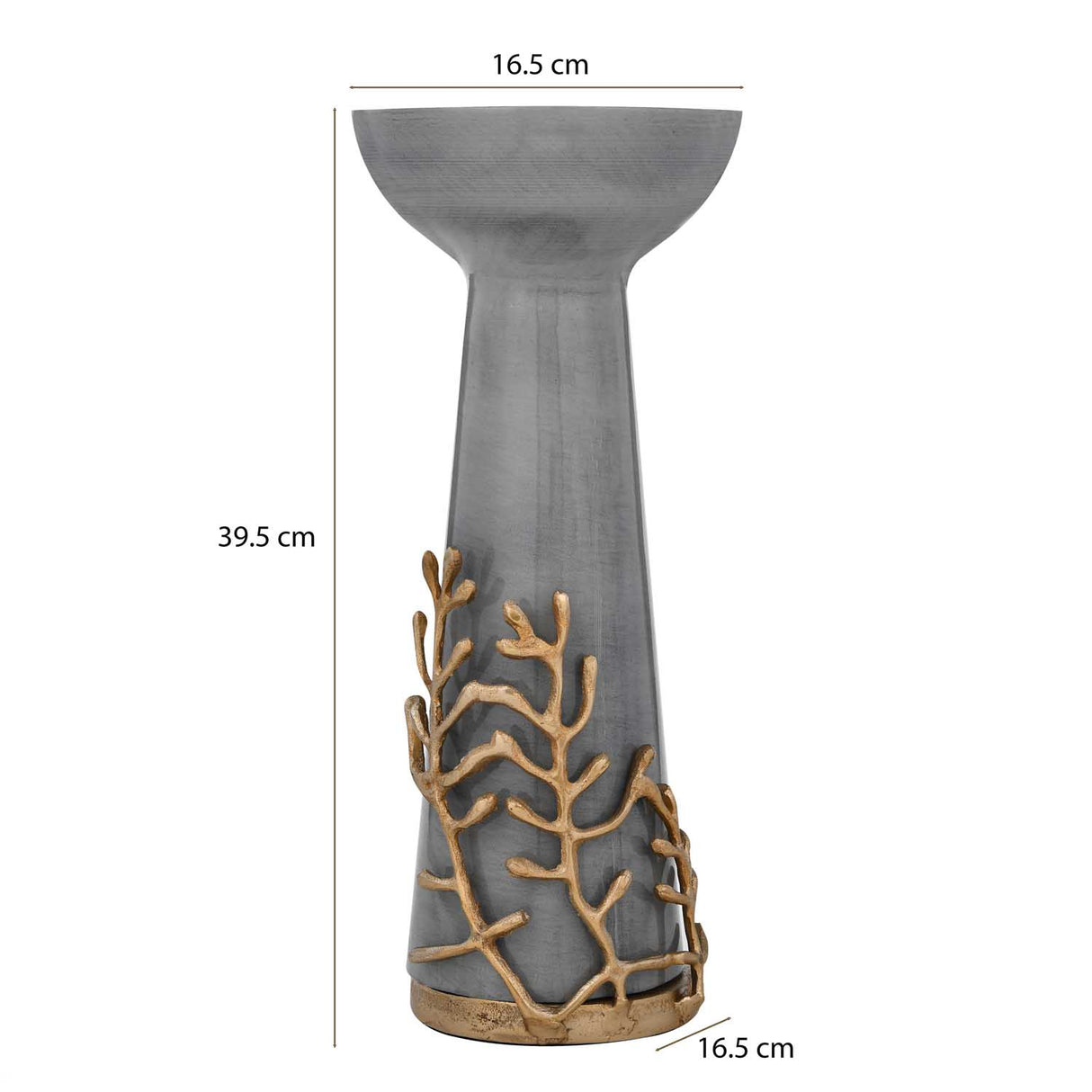 Decorative Candle Holder with Golden Branch Large- Grey and Gold