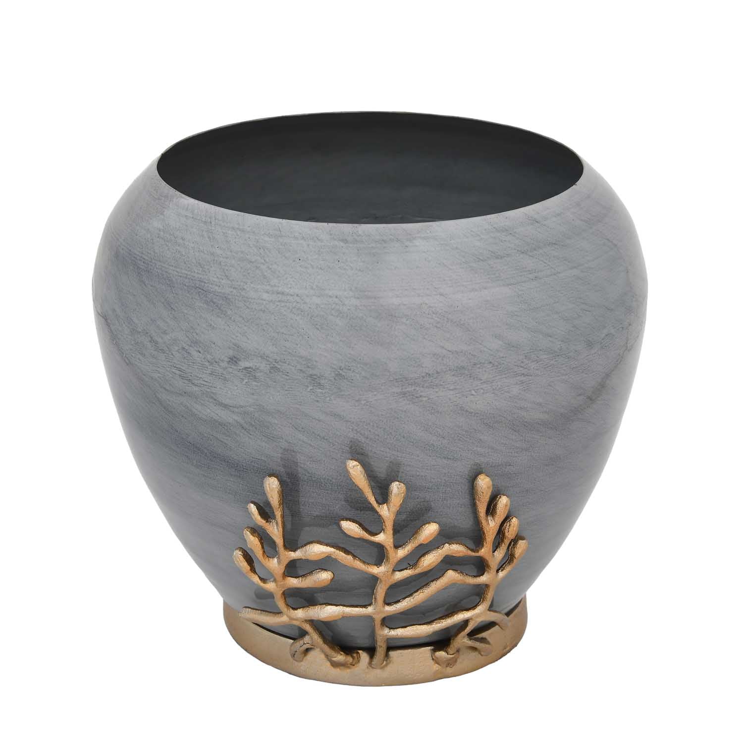 Decorative Broad Droplet Vase with Golden Branch Large - Gold