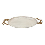 Oval Serving Platter with Golden Branch Handle Large- Beige and Gold