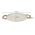 Oval Serving Platter with Golden Branch Handle Large- Beige and Gold
