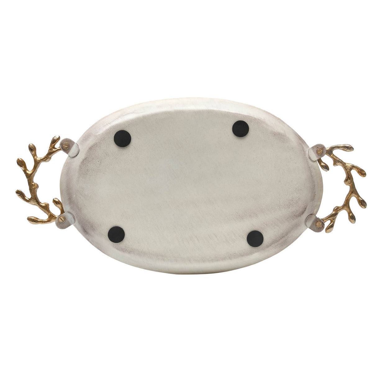 Oval Serving Platter with Golden Branch Handle Large- Beige and Gold