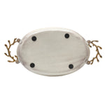 Oval Serving Platter with Golden Branch Handle Large- Beige and Gold