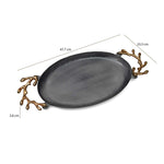 Oval Serving Platter with Golden Granch Handle Small- Grey and Gold