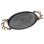 Oval Serving Platter with Golden Granch Handle Small- Grey and Gold