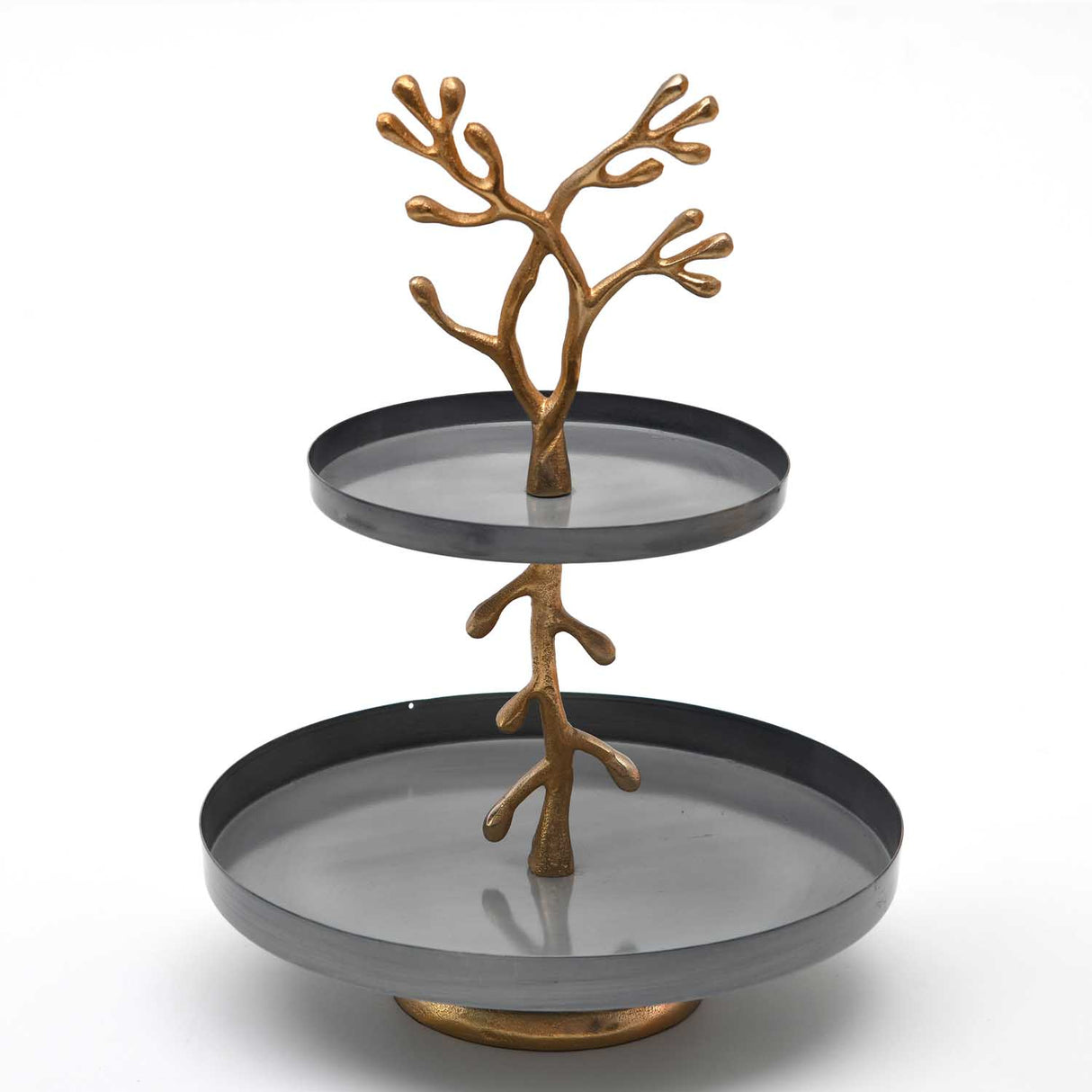 2 Tier Pastry Serving Stand With Golden Branch- Grey and Gold