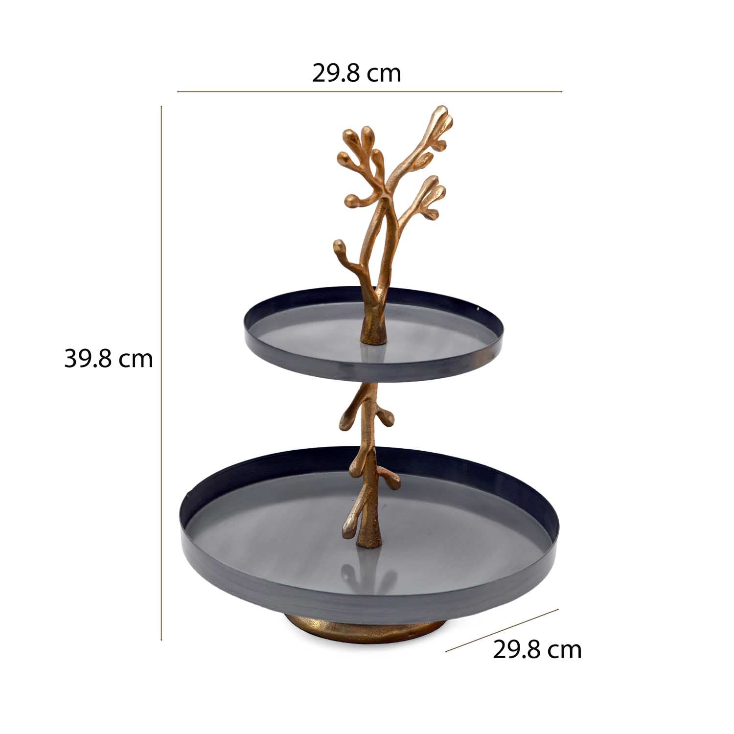 2 Tier Pastry Serving Stand With Golden Branch- Grey and Gold