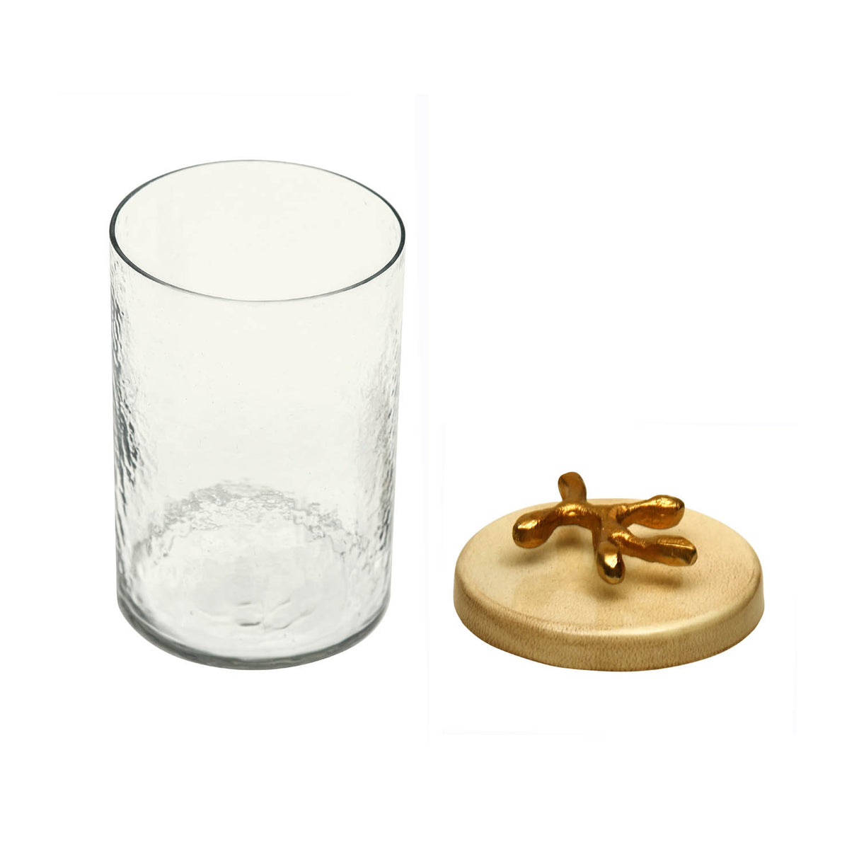 Glass Serving Jar with Golden Branch Large- Beige and Gold