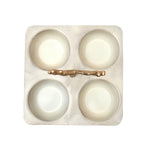 4 Compartment Square Serving Platter With Golden Branch- Beige and Gold