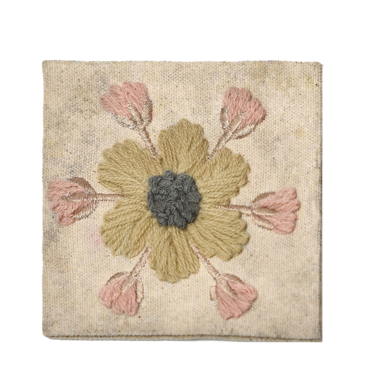 Floral Embroidery Cotton Set of 4 Coaster- Beige and Green