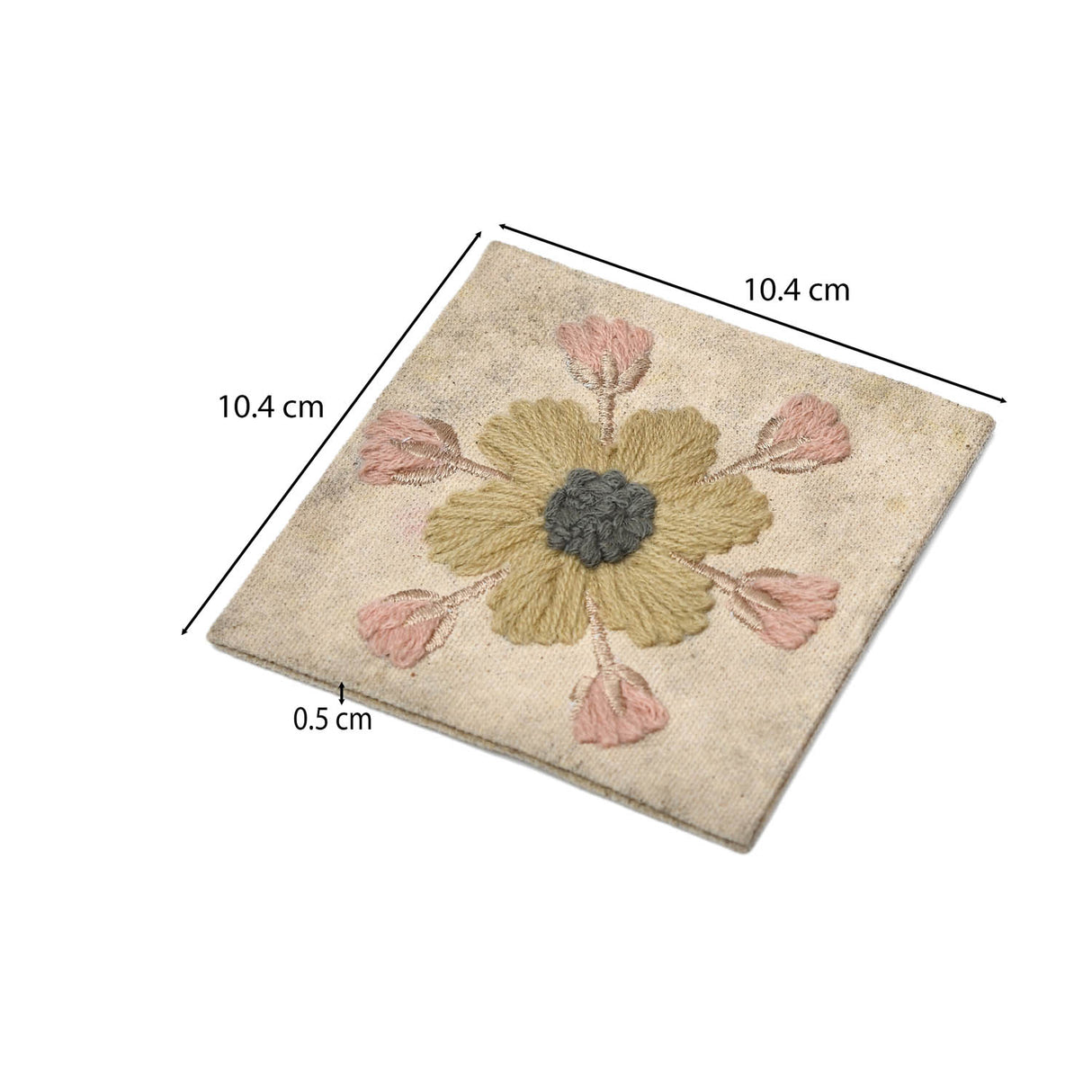 Floral Embroidery Cotton Set of 4 Coaster- Beige and Green