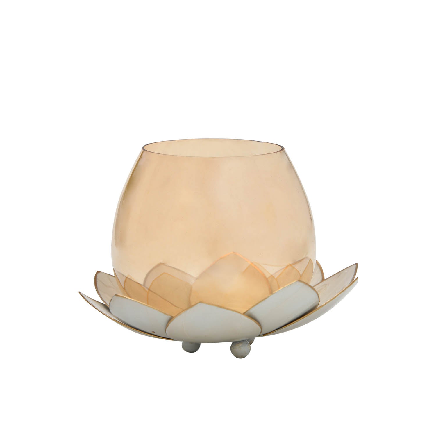 Decorative Lotus Votive Candle Stand- Pearl Gold