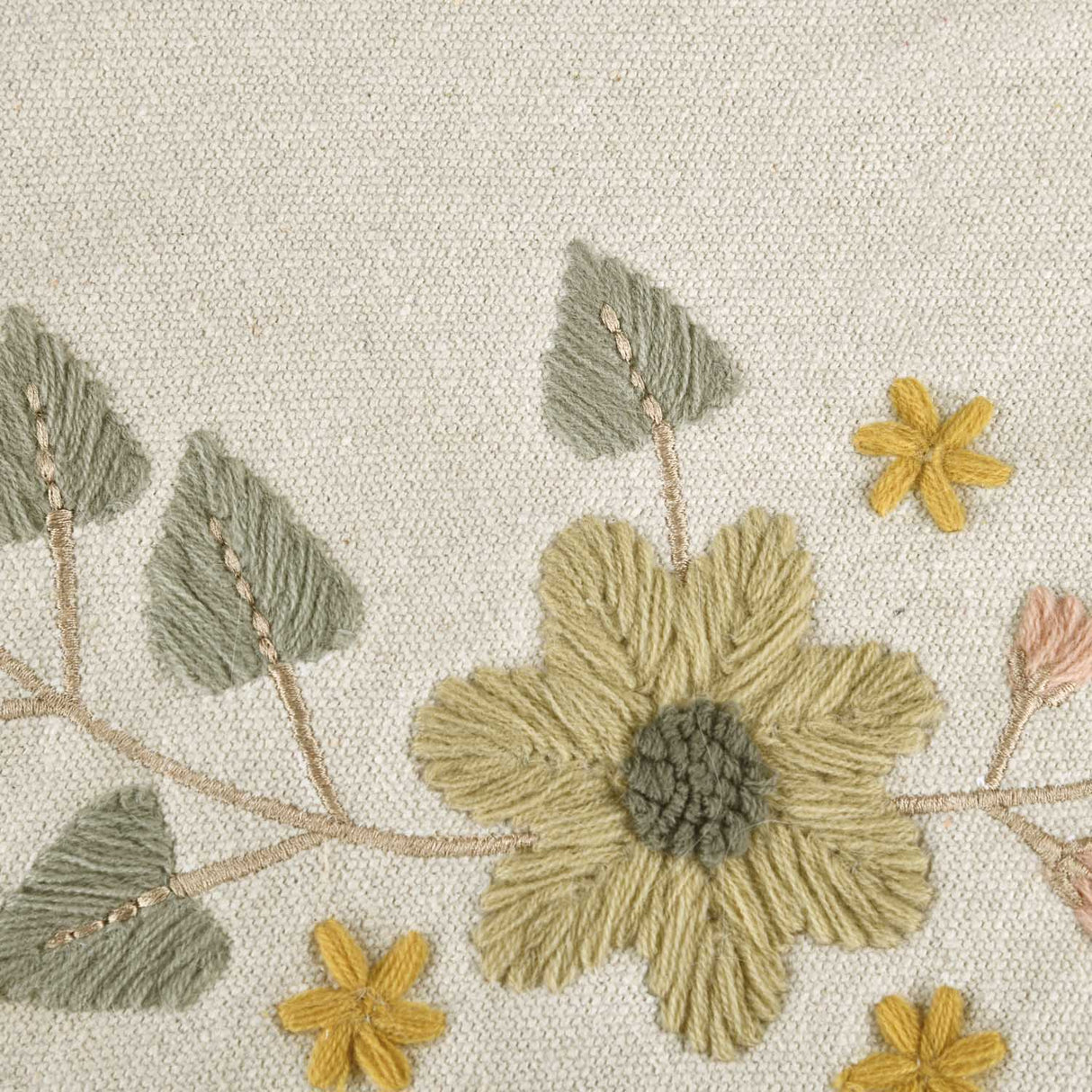 Floral Embroidery Table Placemat- Beige & Green