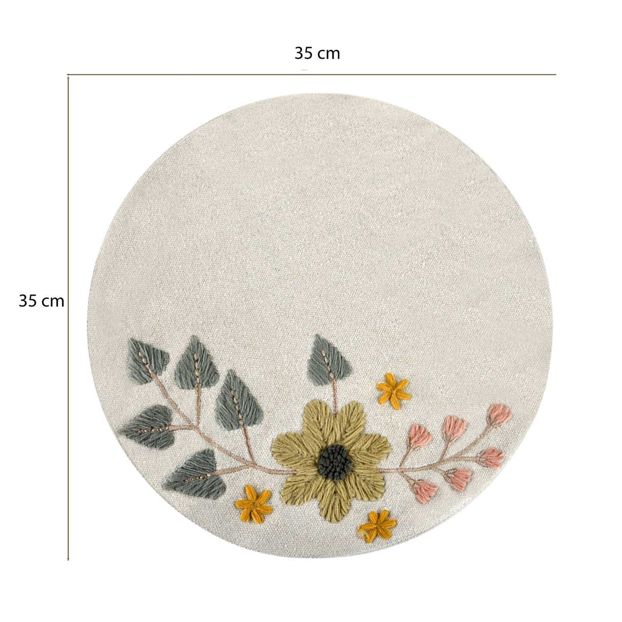 Floral Round Placemat- Beige and Green