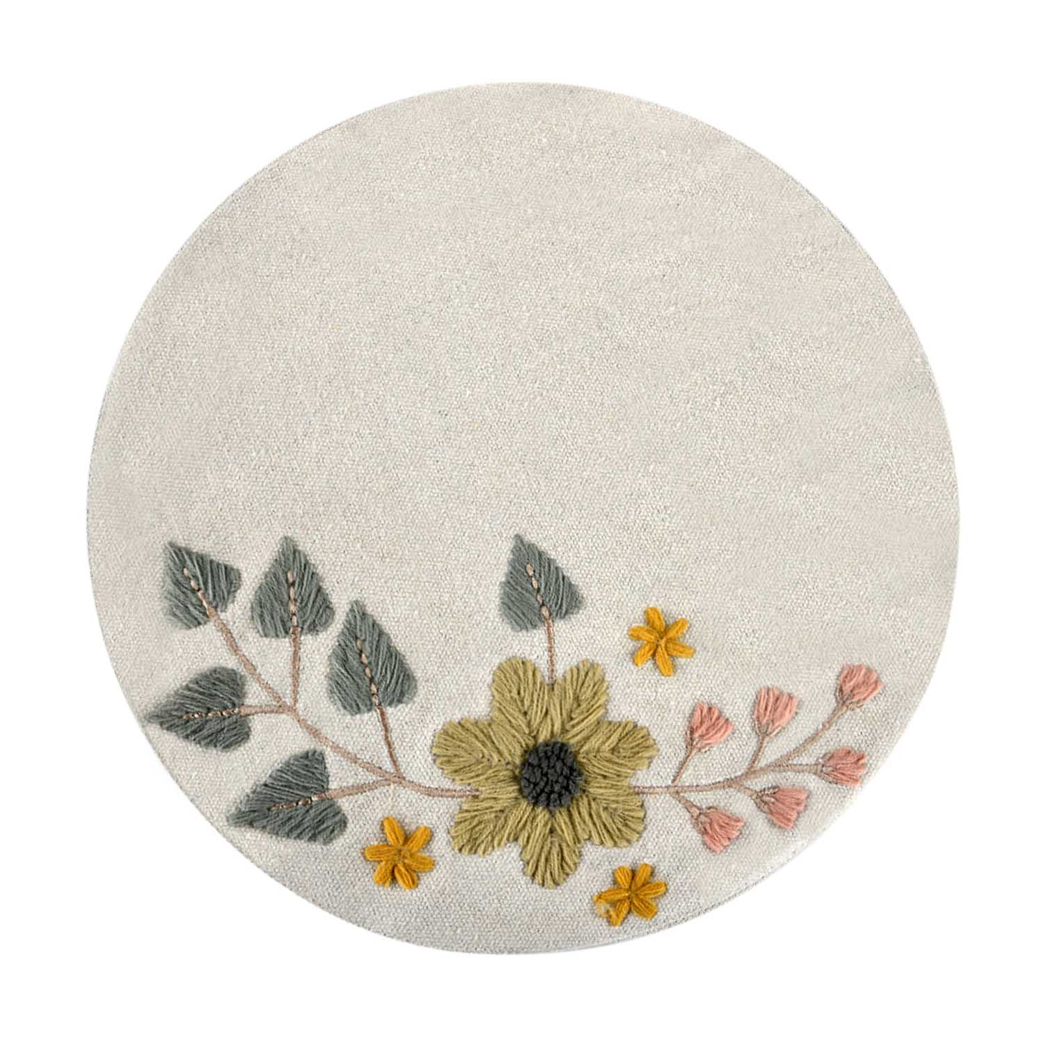 Floral Round Placemat- Beige and Green