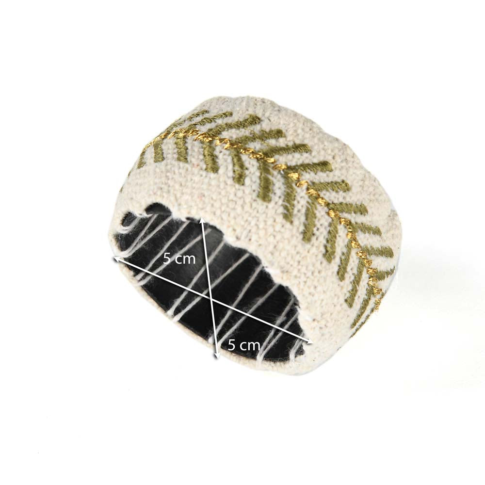 Palm Tree Embroidery Napkin Rings Set of 4- Beige and Brown