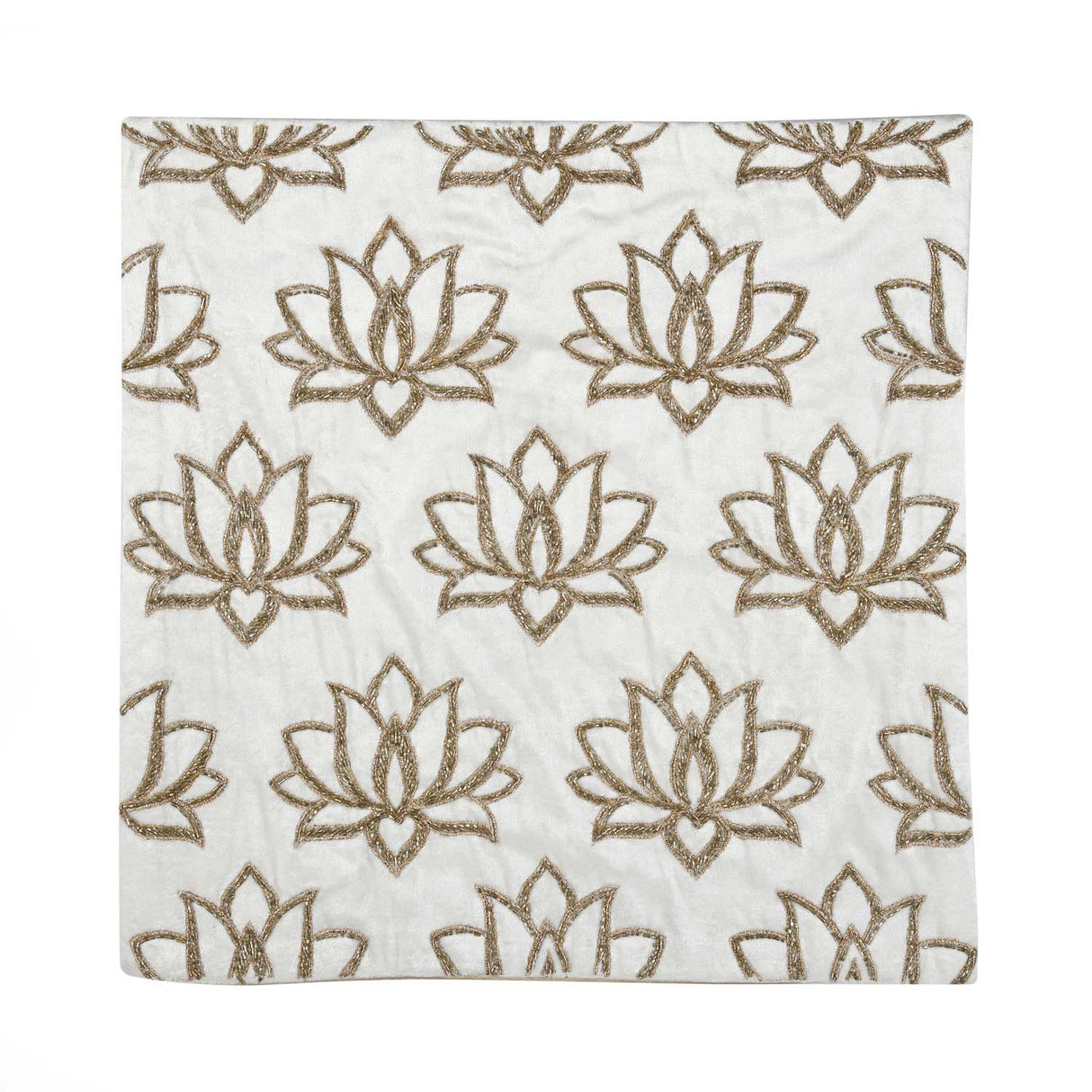 Multi Lotus Pattern Fabric Cushion Cover- Off-white