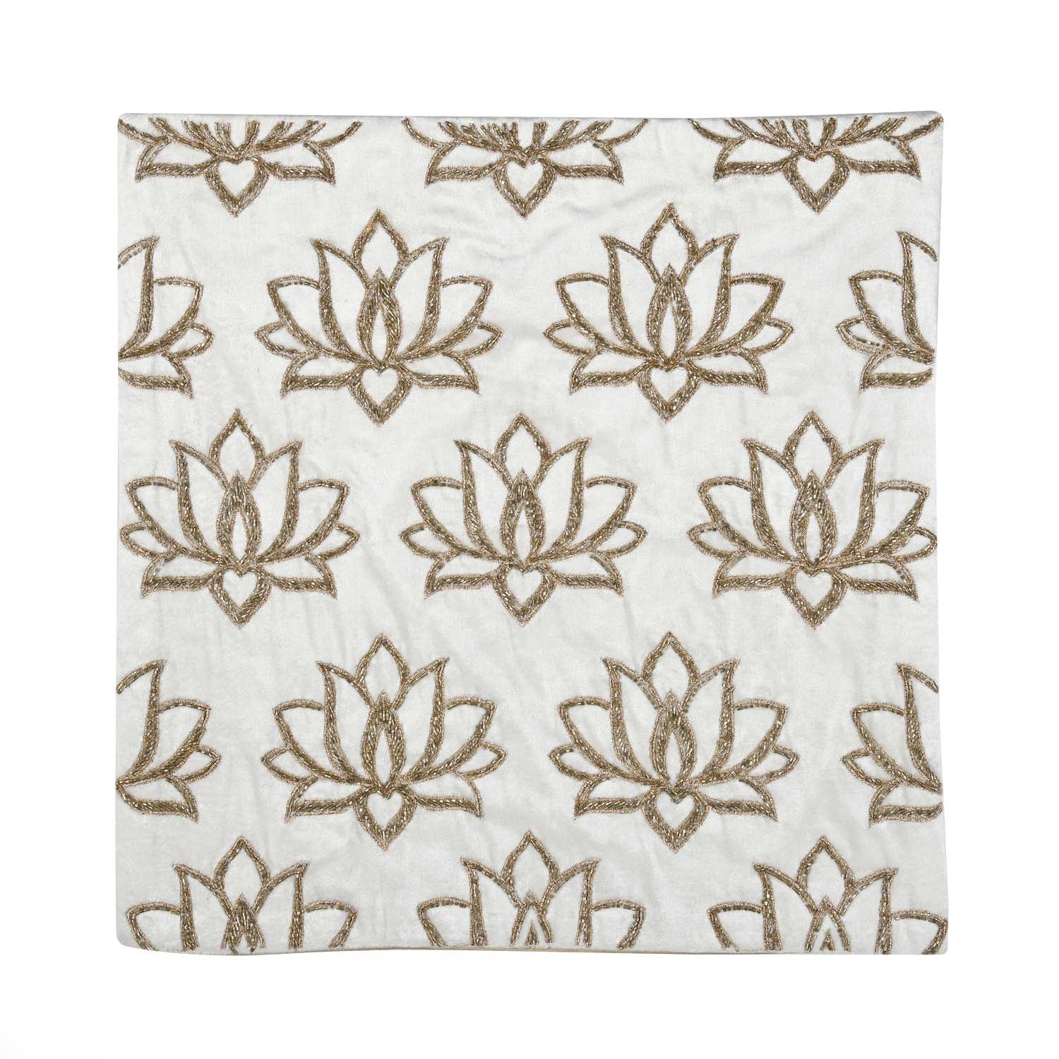 Multi Lotus Pattern Fabric Cushion Cover- Off-white