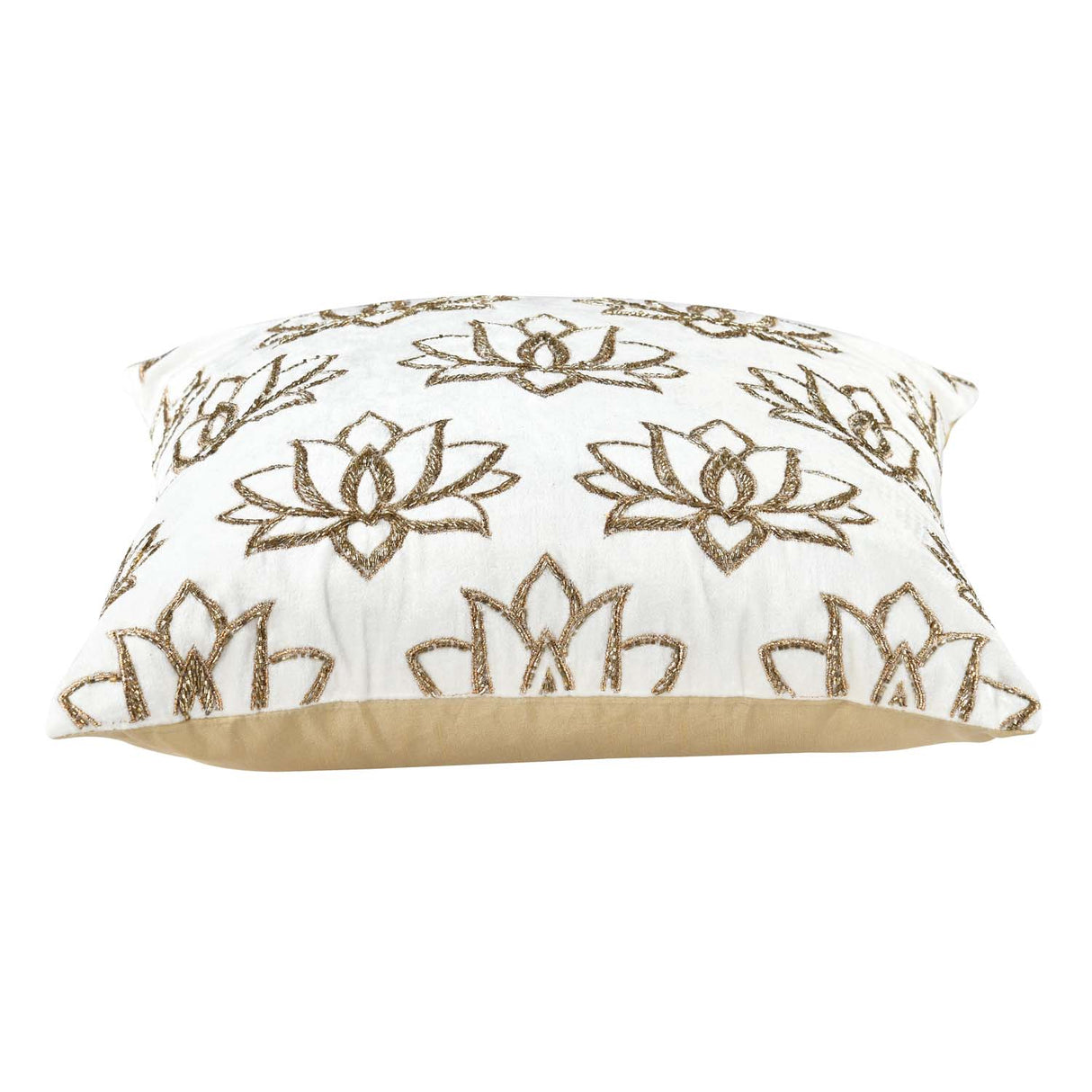 Multi Lotus Pattern Fabric Cushion Cover- Off-white