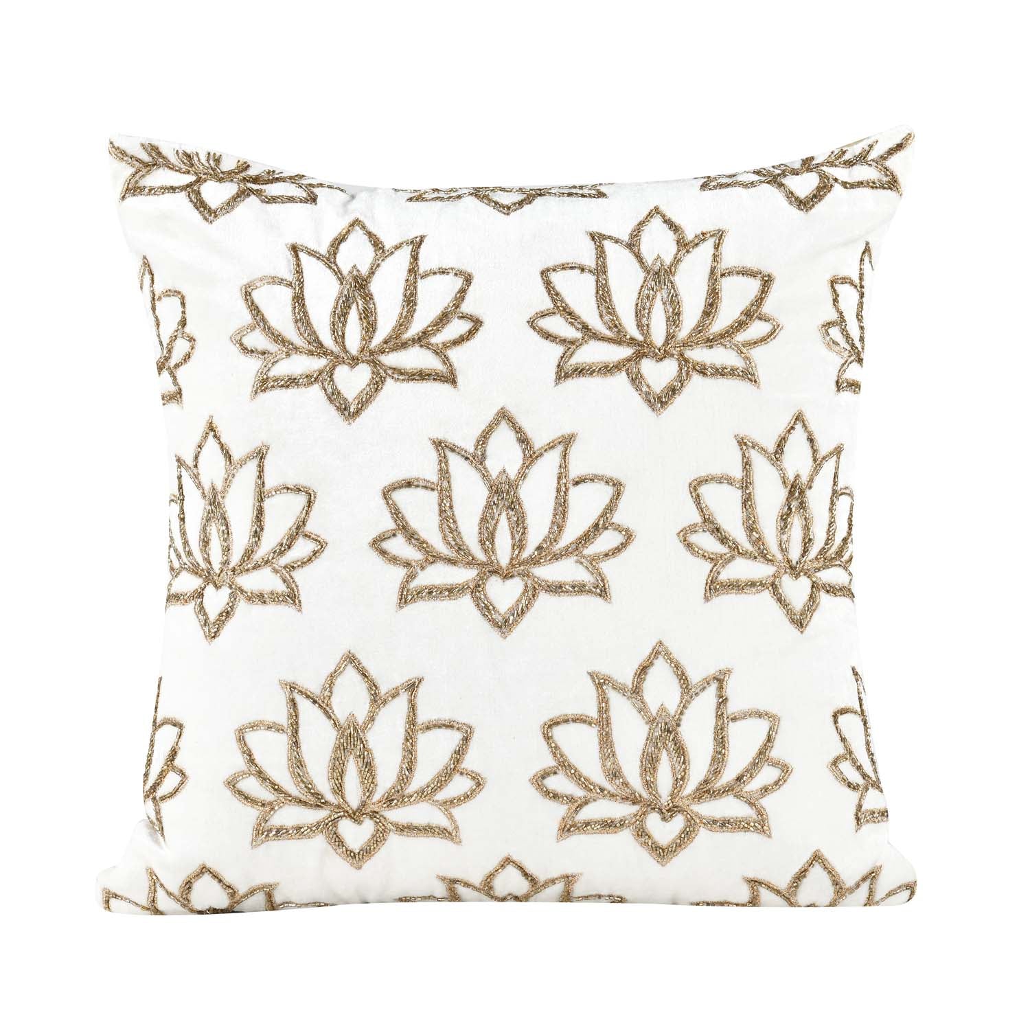 Multi Lotus Pattern Fabric Cushion Cover- Off-white