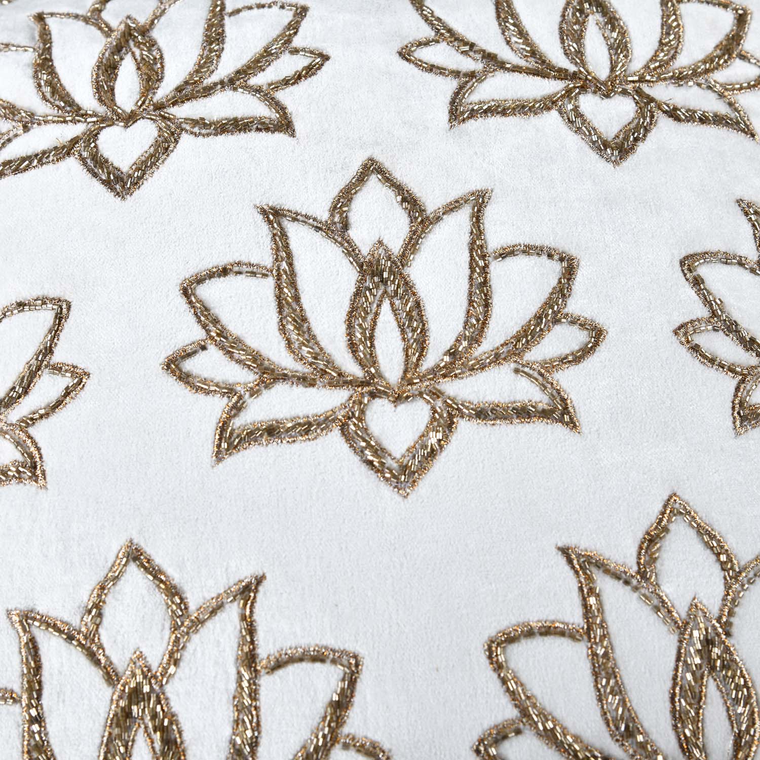 Multi Lotus Pattern Fabric Cushion Cover- Off-white