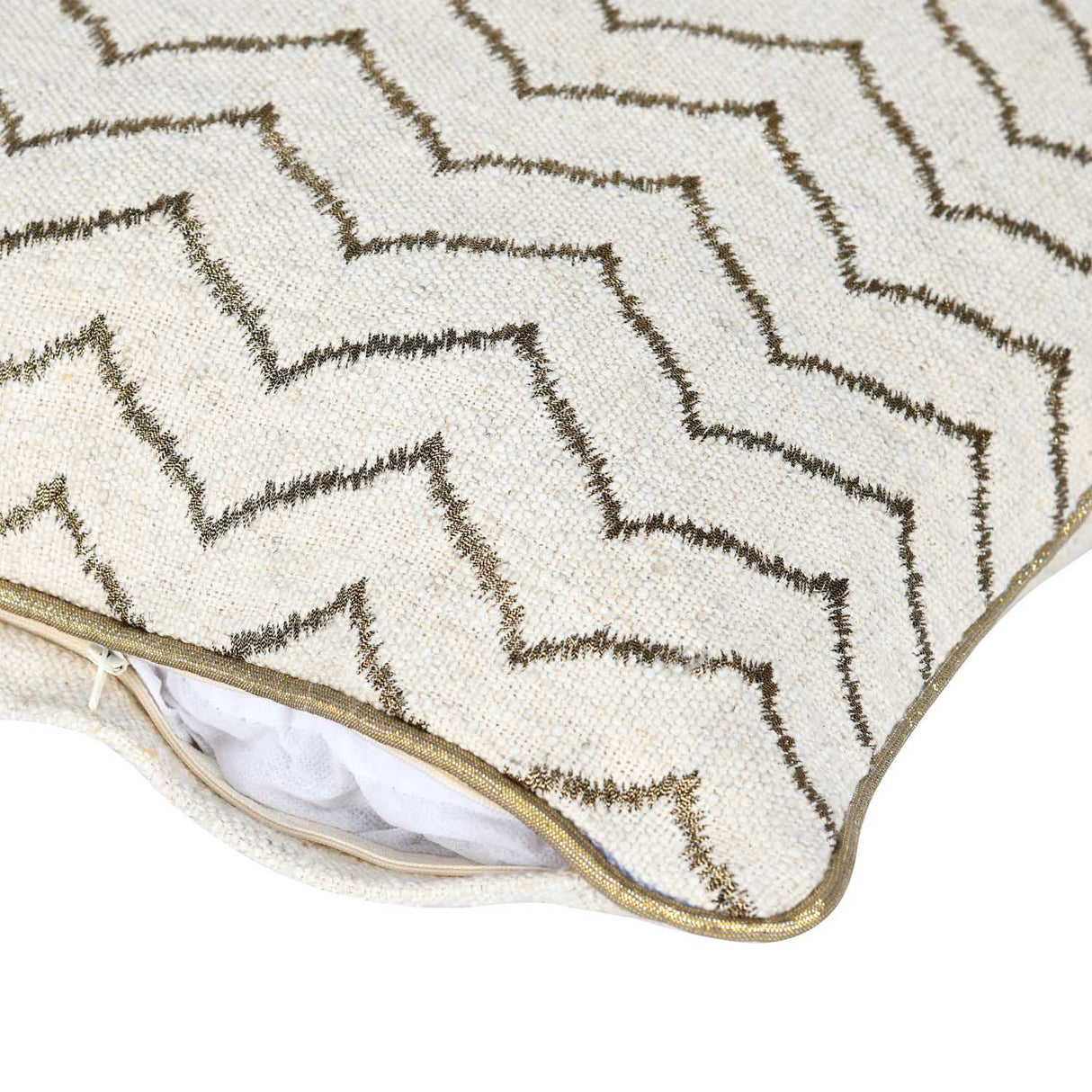 Zigzag Pattern Cushion Cover- Beige and Gold
