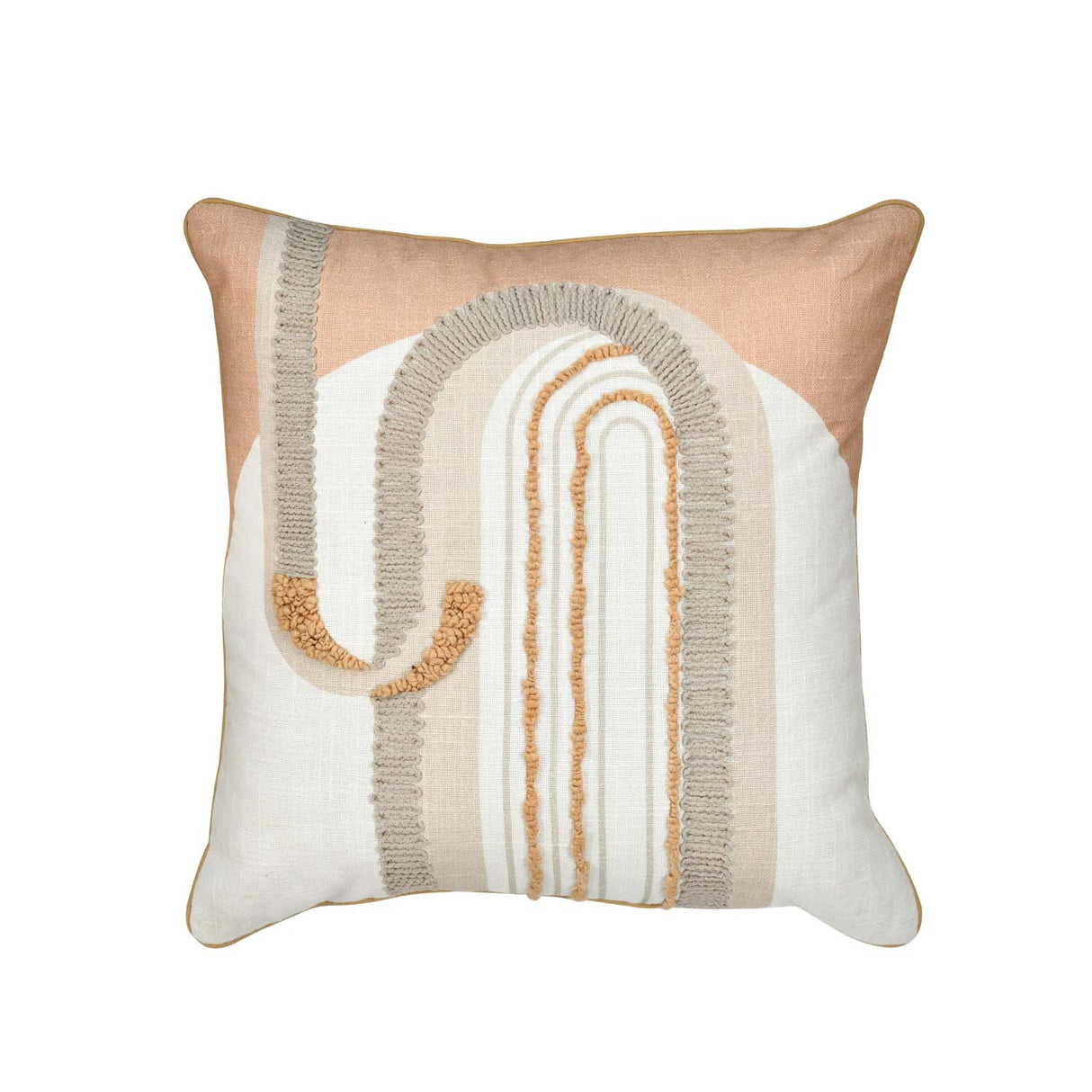 Tufting Arch Cotton Cushion Cover- Beige and Grey
