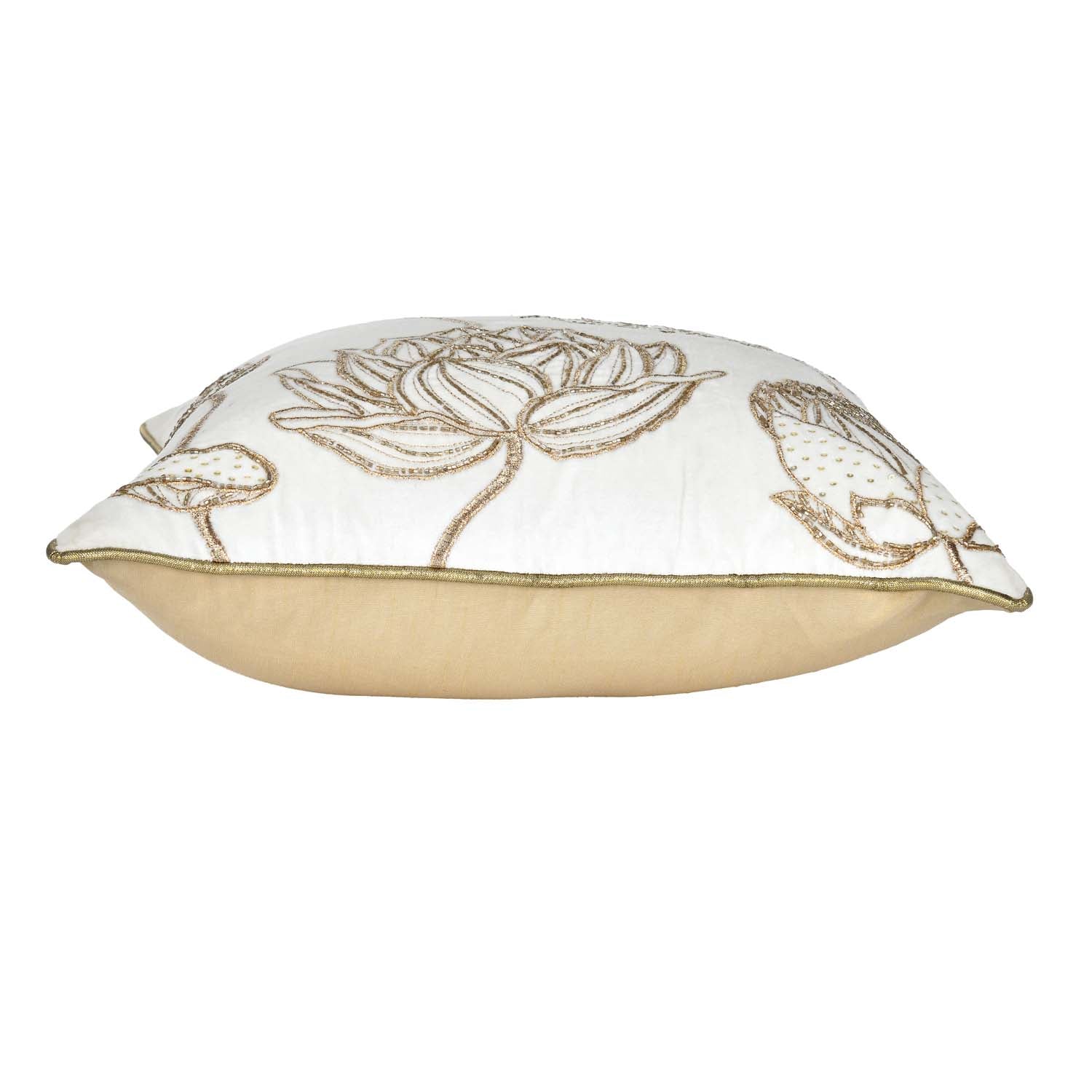 Multi Lotus Bloom Pattern Fabric Cushion Cover- Off-white