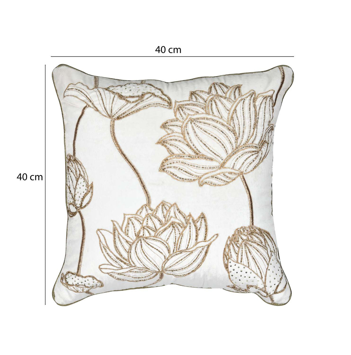 Multi Lotus Bloom Pattern Fabric Cushion Cover- Off-white