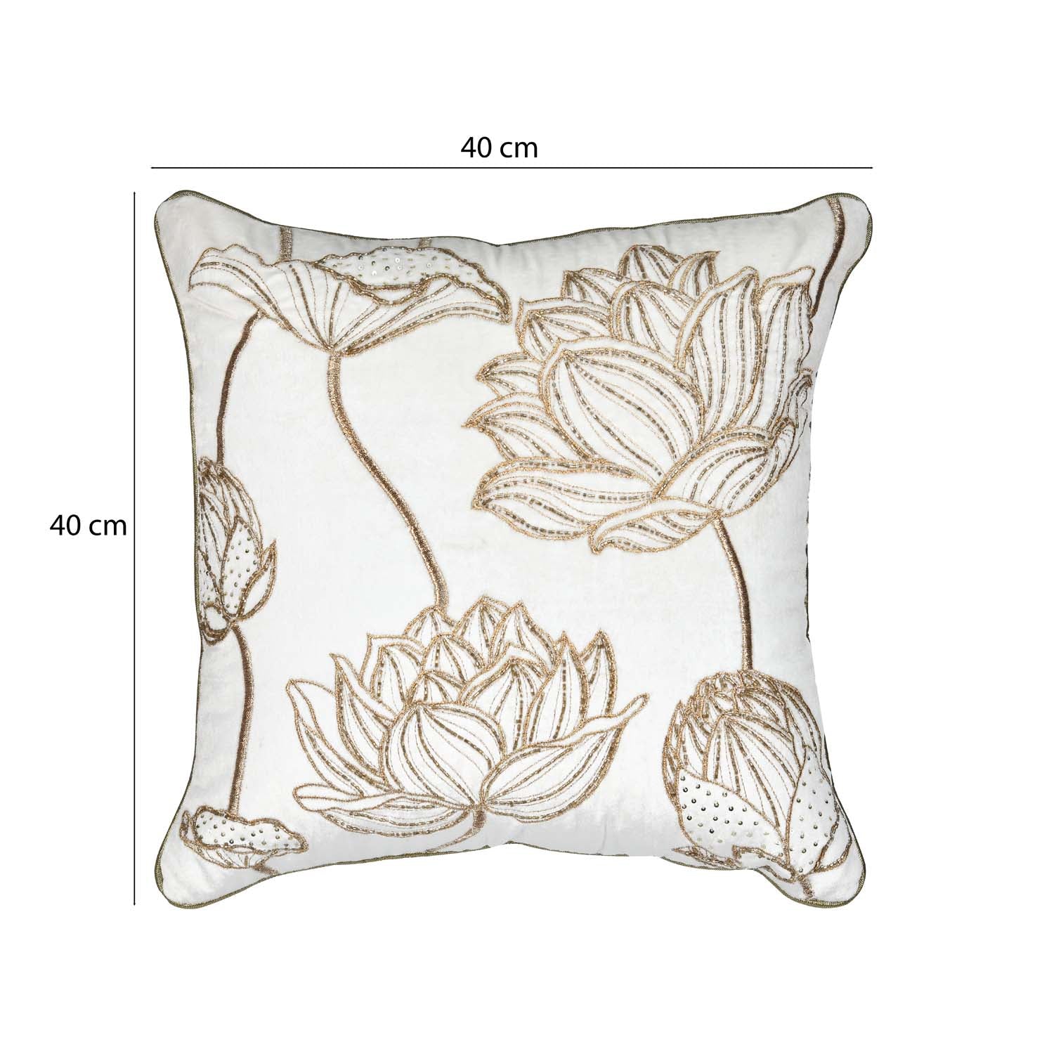 Multi Lotus Bloom Pattern Fabric Cushion Cover- Off-white