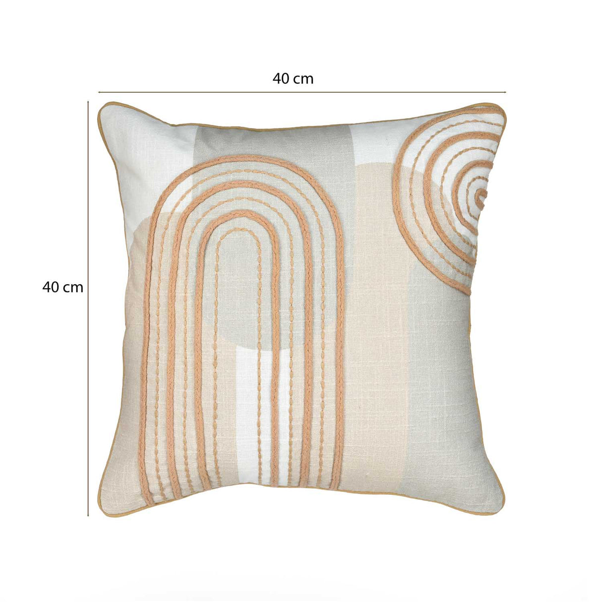 Dual Line Arch Cotton Cushion Cover- Beige and Grey