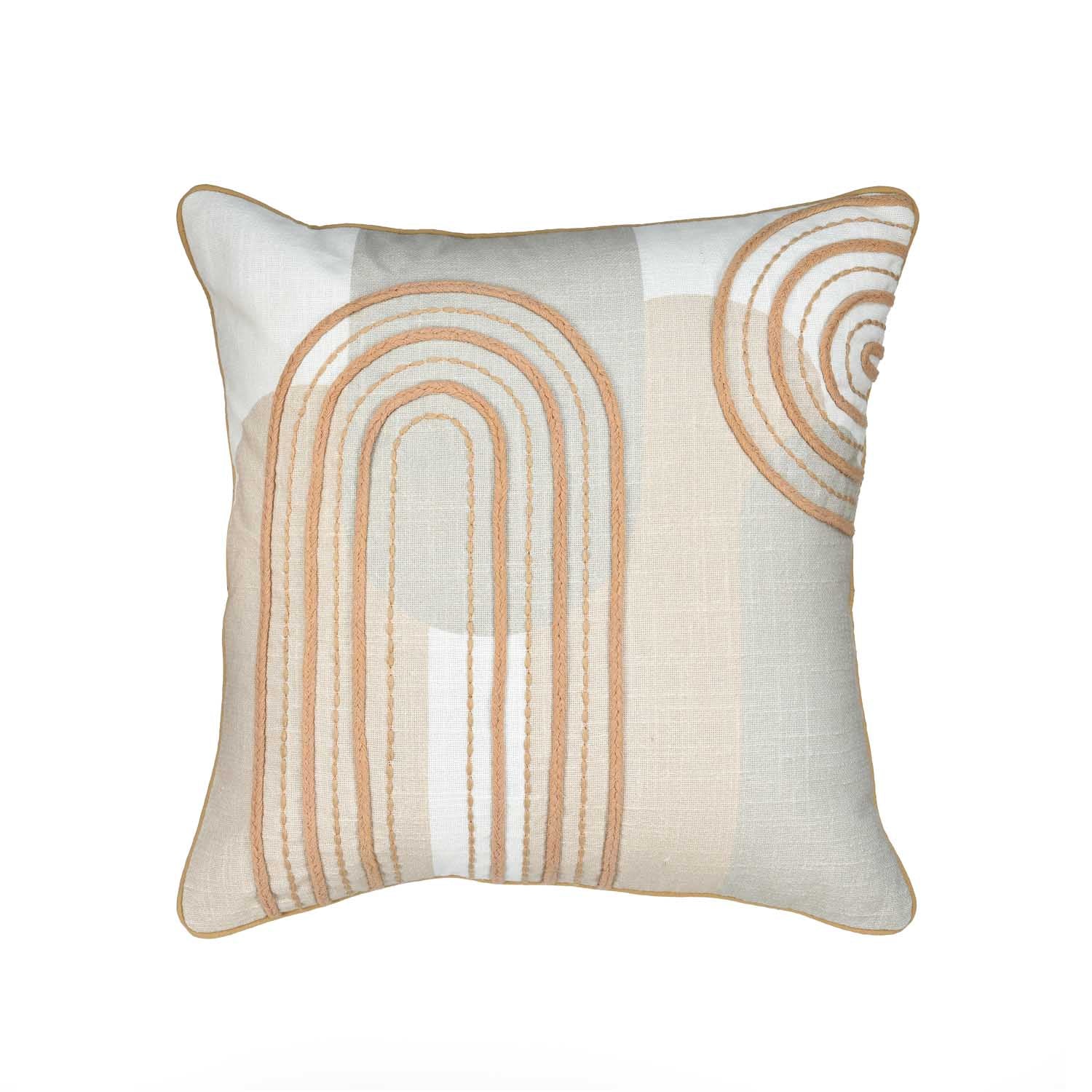 Dual Line Arch Cotton Cushion Cover- Beige and Grey