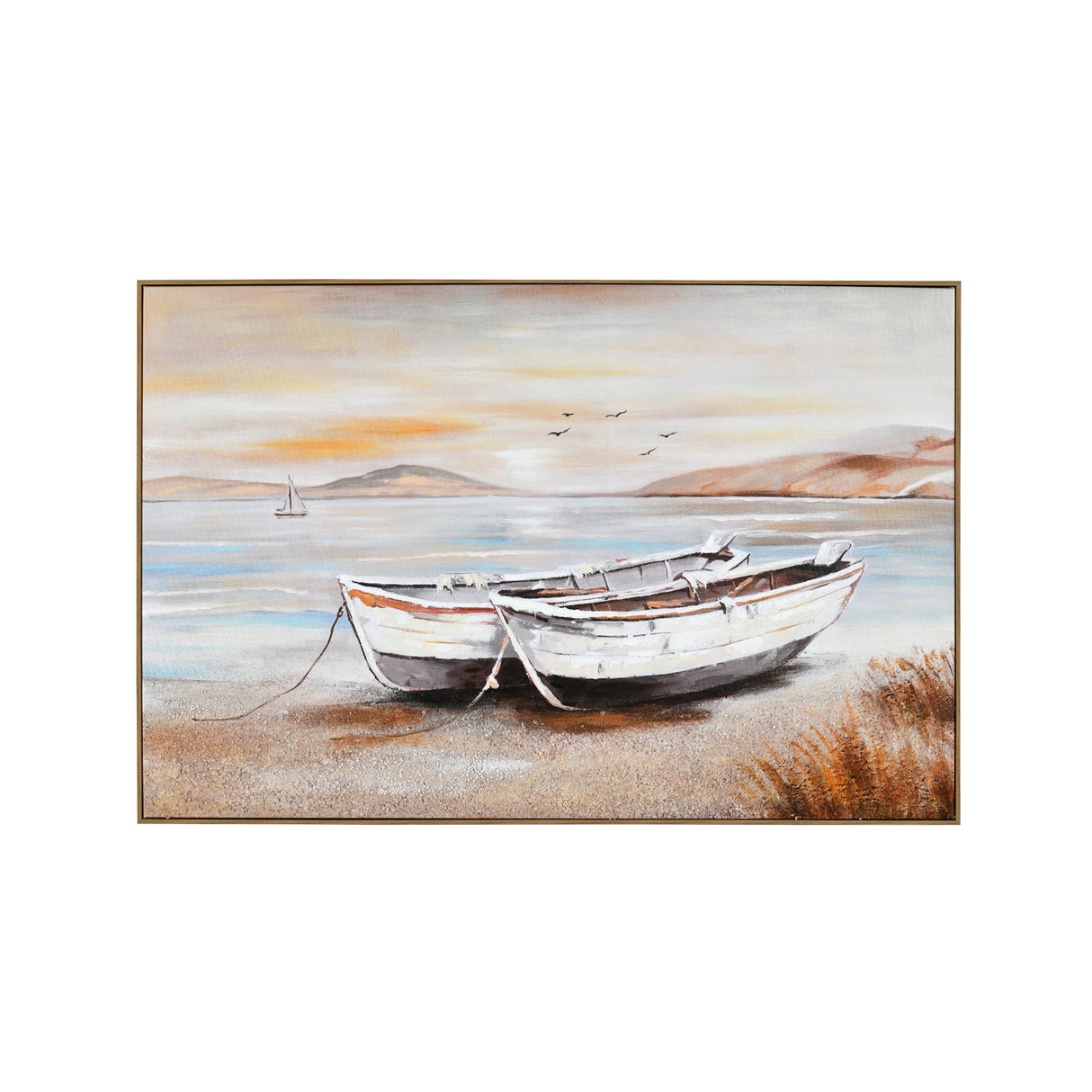 Beachside Boats Canvas Wall Painting (Multicolor)