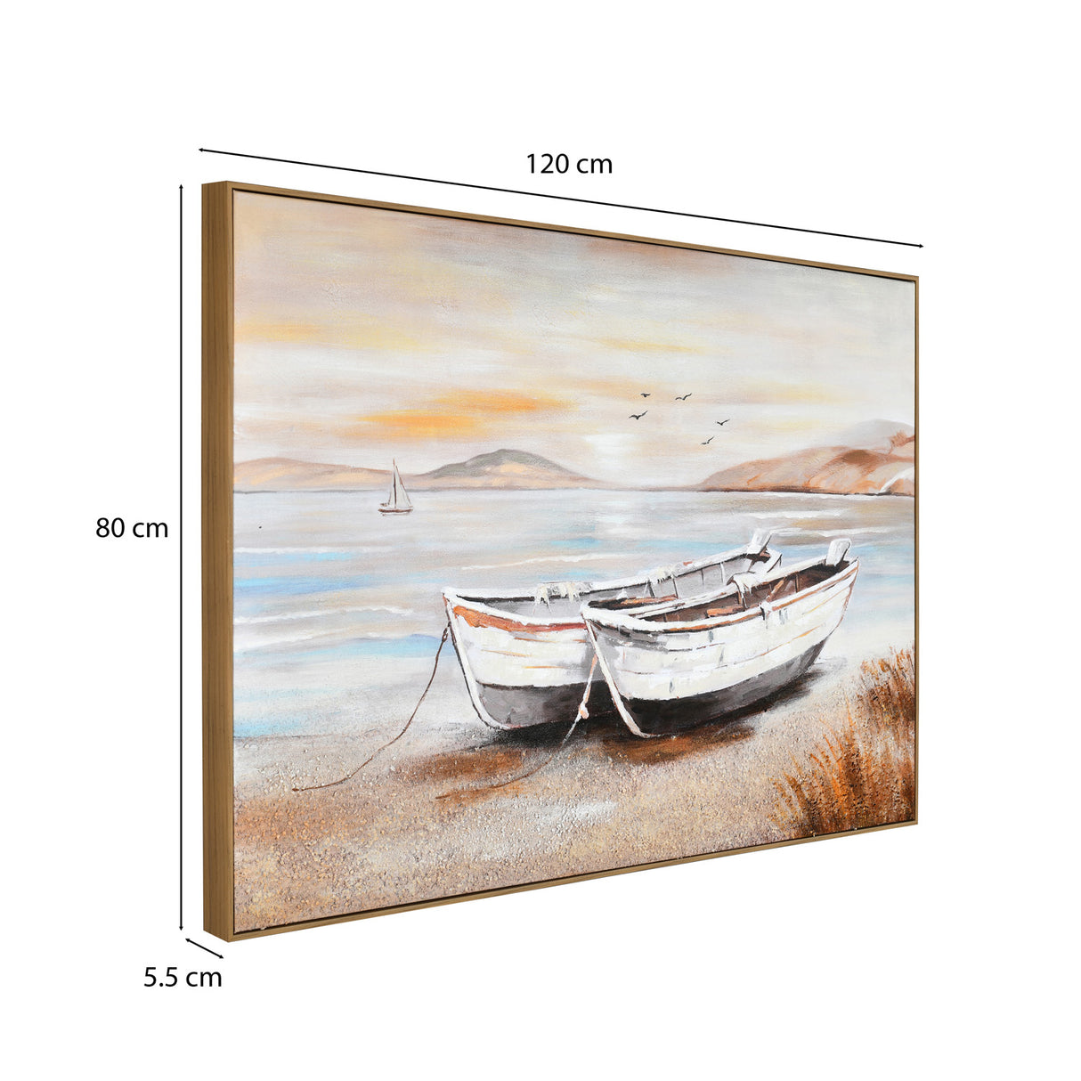 Beachside Boats Canvas Wall Painting (Multicolor)