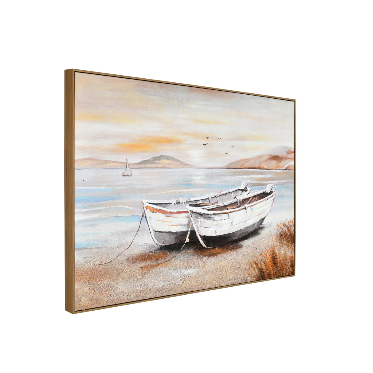 Beachside Boats Canvas Wall Painting (Multicolor)