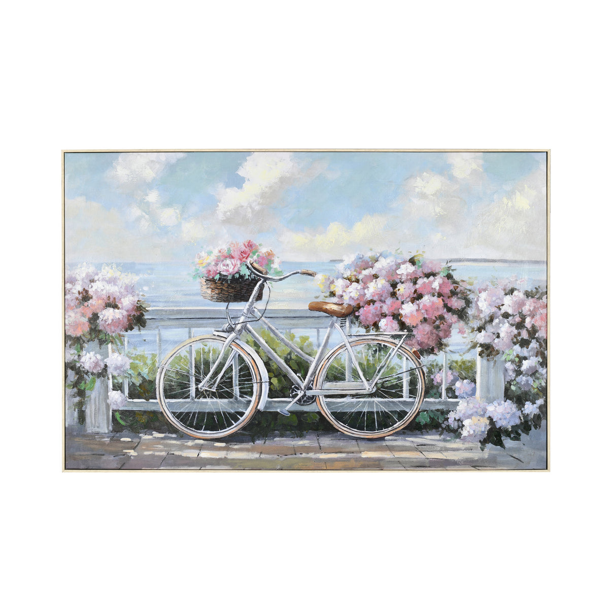 Flowers and Bicycle Canvas Wall Painting (Multicolor)