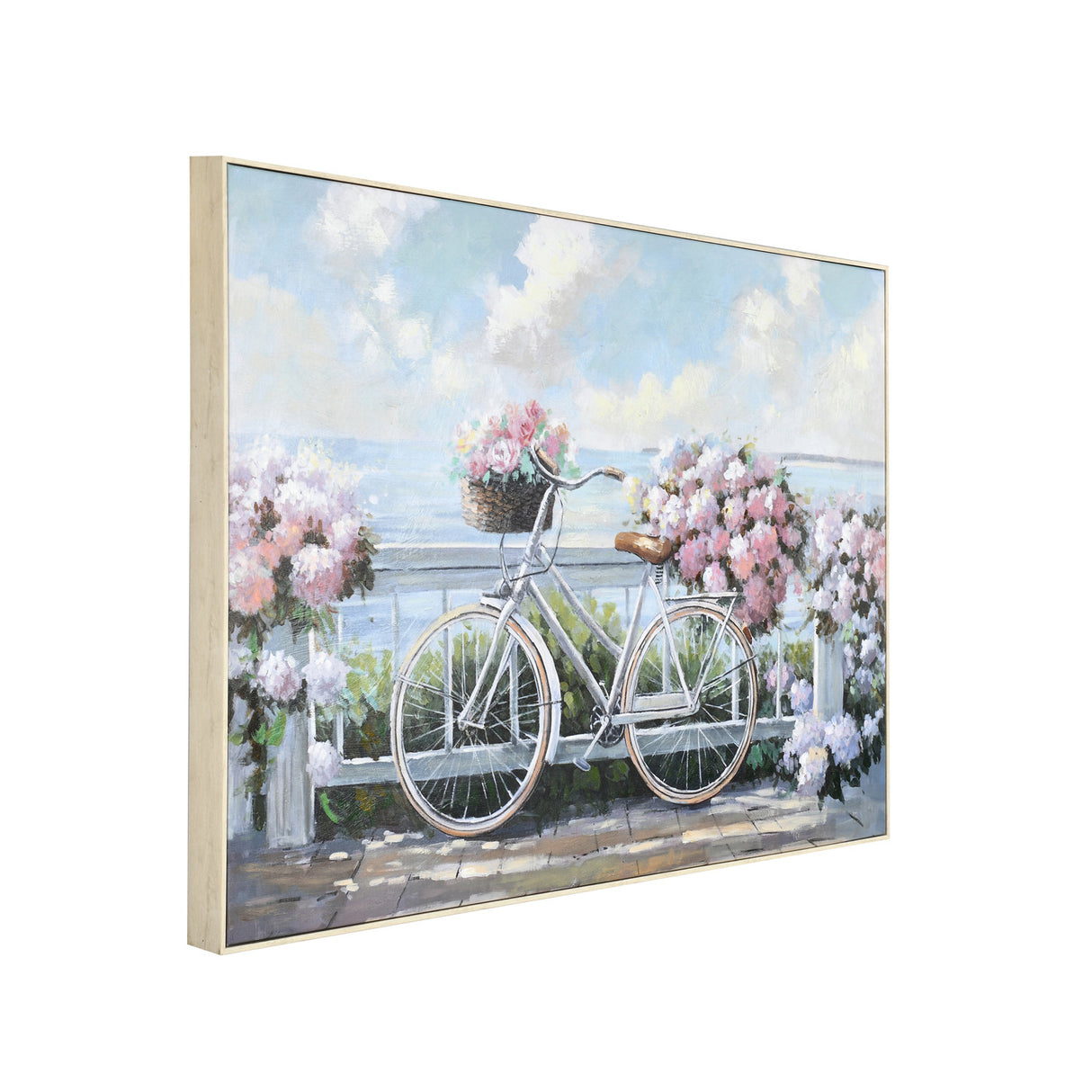 Flowers and Bicycle Canvas Wall Painting (Multicolor)