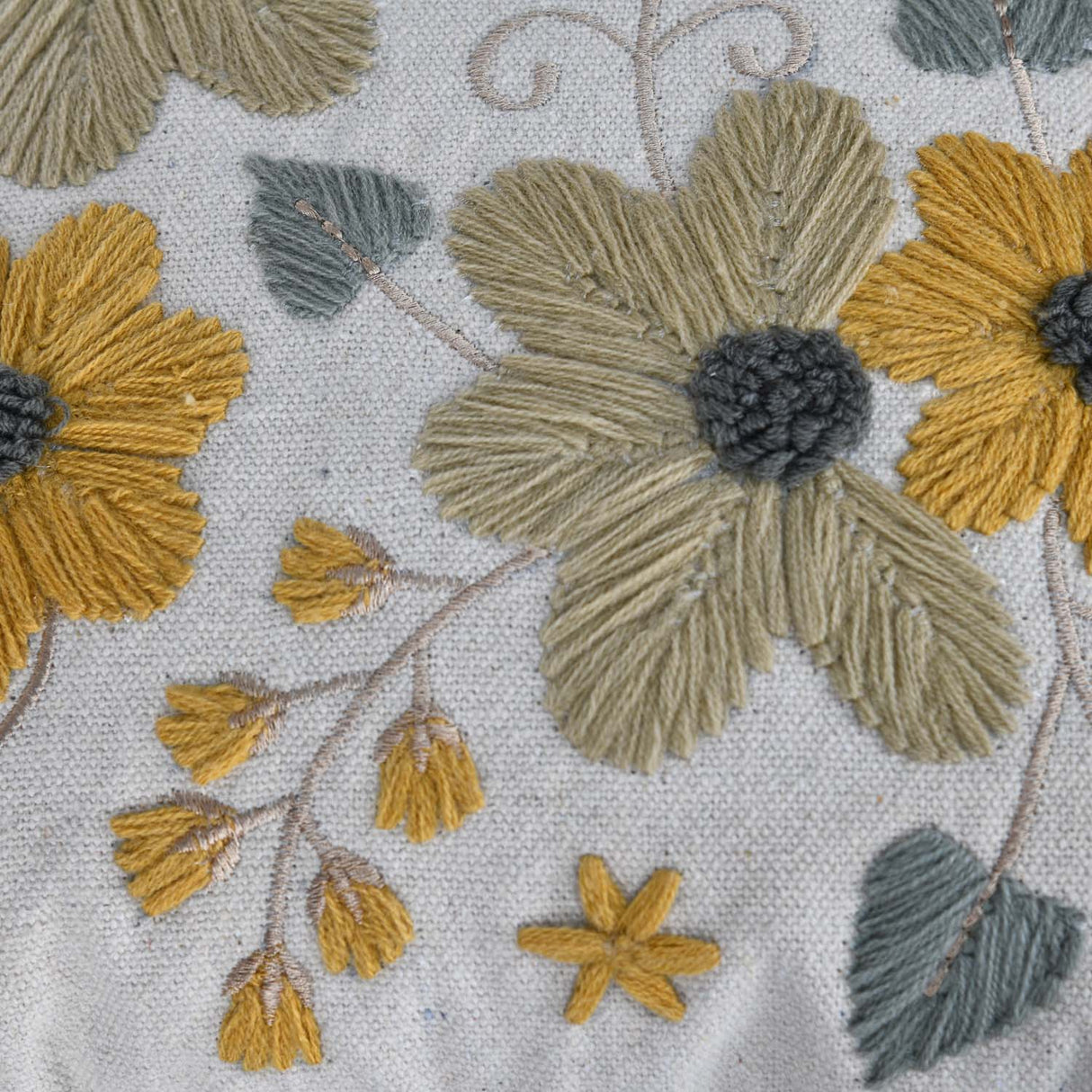 Floral Embroidery Cotton Cushion Cover- Beige and Green