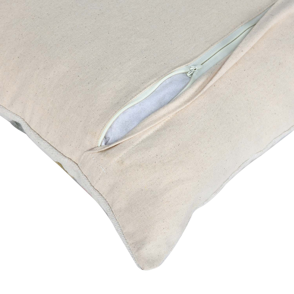 Floral Embroidery Cotton Cushion Cover- Beige and Green